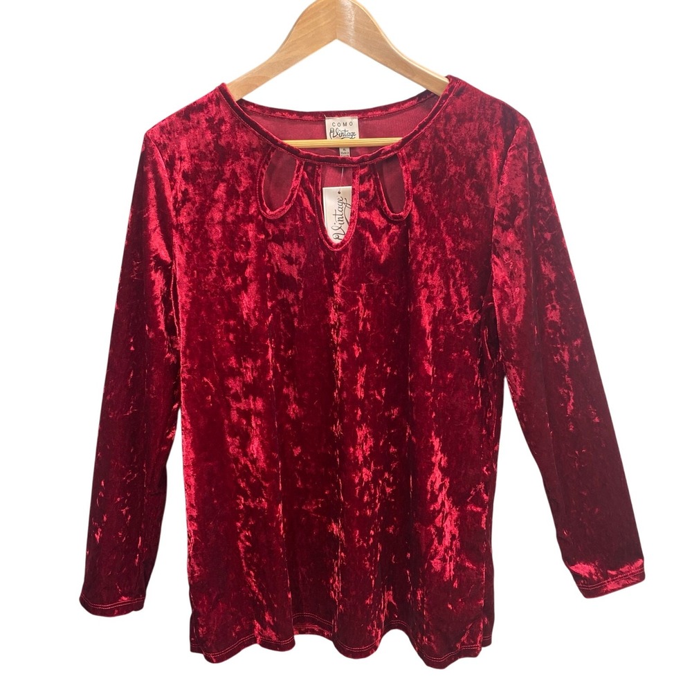 NWT Como Vintage Red Crushed Velvet Velour Top Cut Outs Size XL